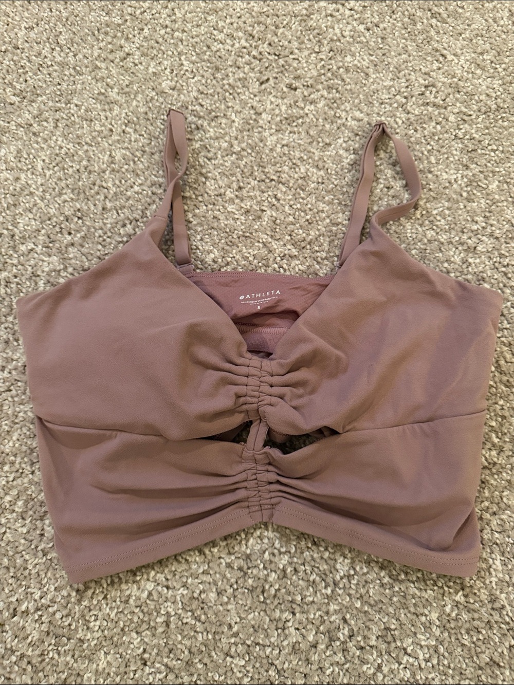 Athleta Mauve Ruched Front Crop Sports Bra